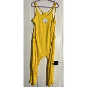 ANRABESS‎ Baggy Oversized Jumpsuit Medium Casual Sleeveless Yellow Barrel Leg